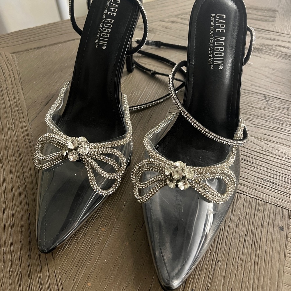 Embellished clear heel